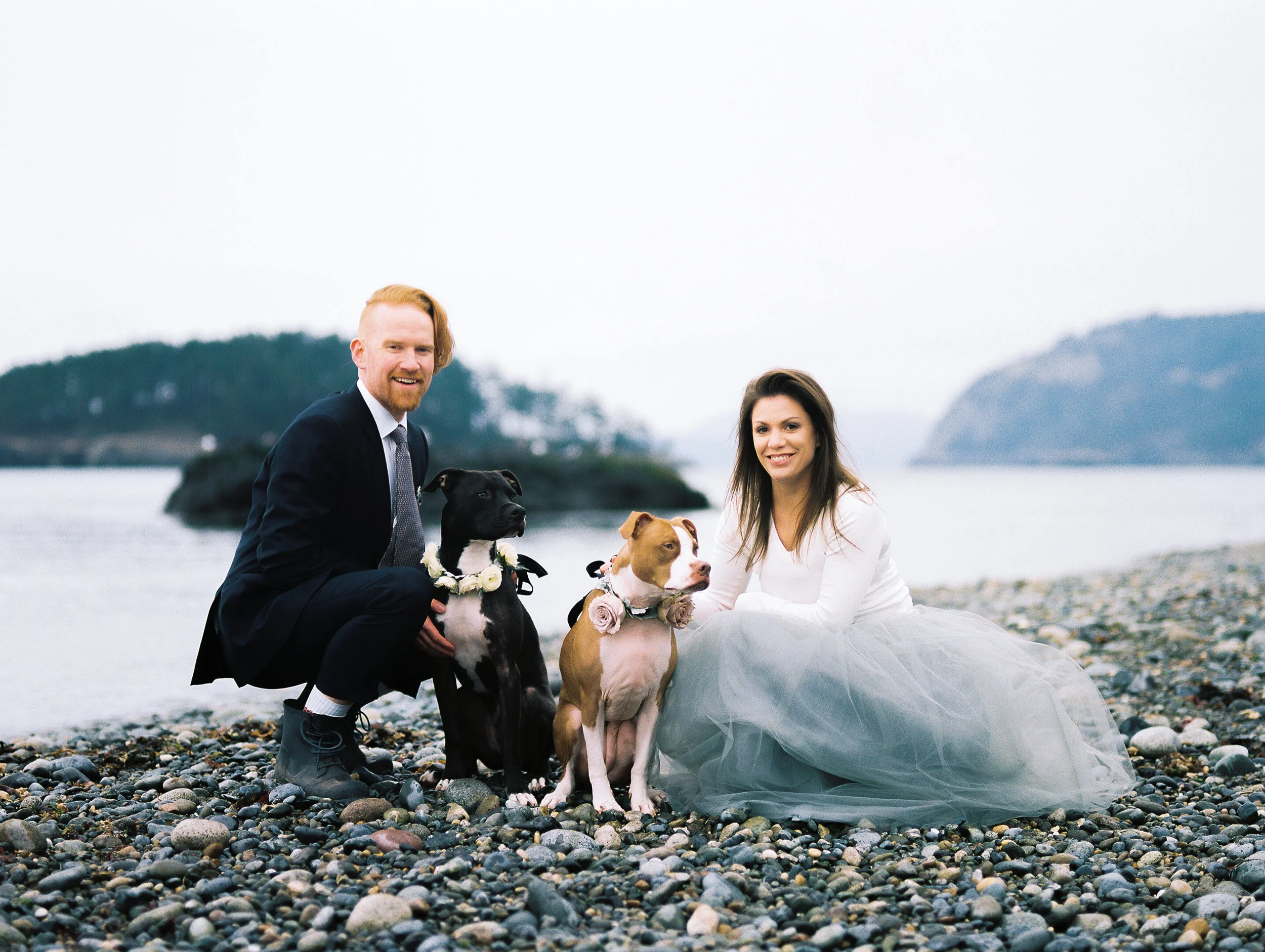 Pacific Northwest Coastal Styled Engagement Photography with Rescue Dogs