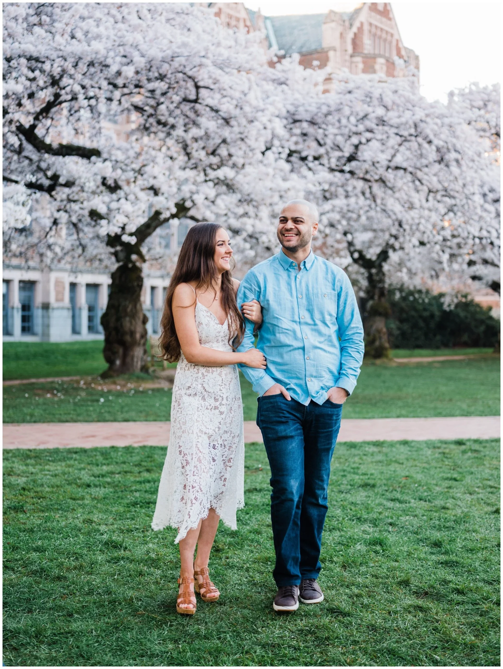 University of Washington Cherry Blossom Engagement Session in Seattle