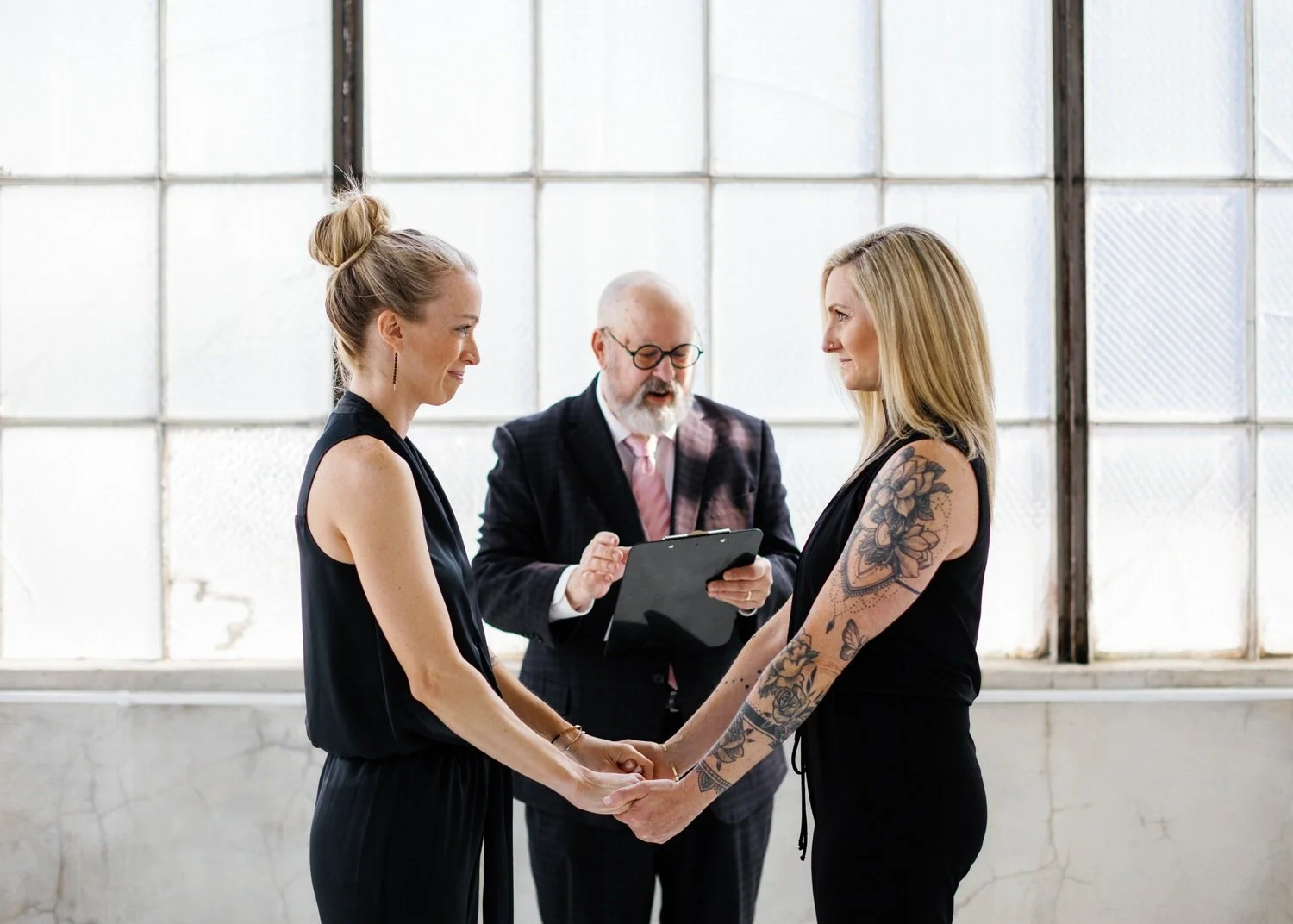 These Brides Wore Matching Black Jumpsuits at their Seattle Elopement